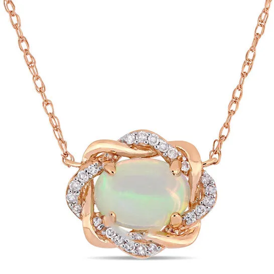 Necklaces JMS always Original AMOUR 34 CT TGW Ethiopian Blue Opal and 110 CT TW Diamond Interlaced Halo Necklace 10K Rose Gold Necklaces JMS always Original AMOUR 34 CT TGW Ethiopian Blue Opal and 110 CT TW Diamond Interlaced Halo Necklace 10K Rose Gold