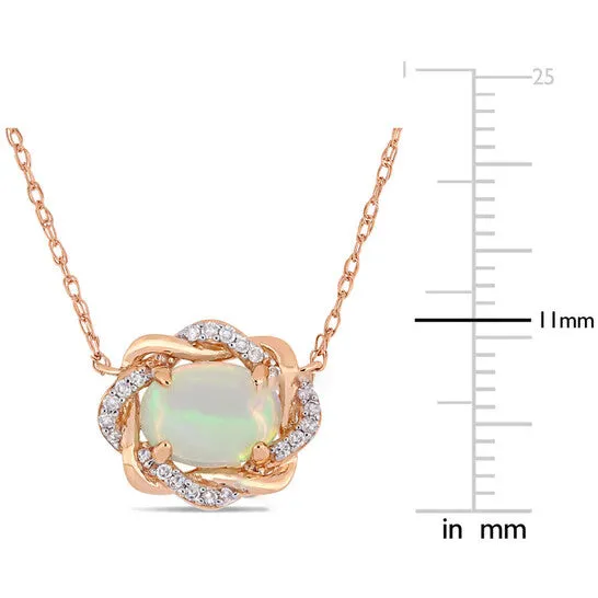 Necklaces JMS always Original AMOUR 34 CT TGW Ethiopian Blue Opal and 110 CT TW Diamond Interlaced Halo Necklace 10K Rose Gold Necklaces JMS always Original AMOUR 34 CT TGW Ethiopian Blue Opal and 110 CT TW Diamond Interlaced Halo Necklace 10K Rose Gold