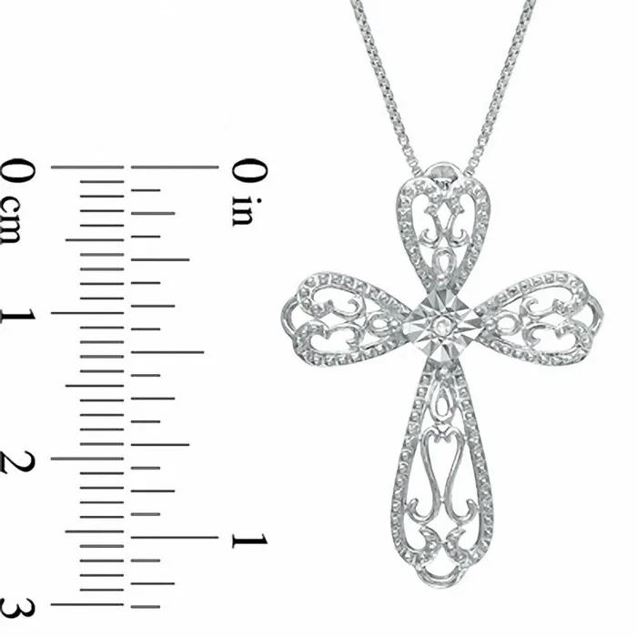 Necklaces Natural Diamond Accent Lacy Cross Pendant in Sterling Silver Goldia Necklaces Natural Diamond Accent Lacy Cross Pendant in Sterling Silver Goldia