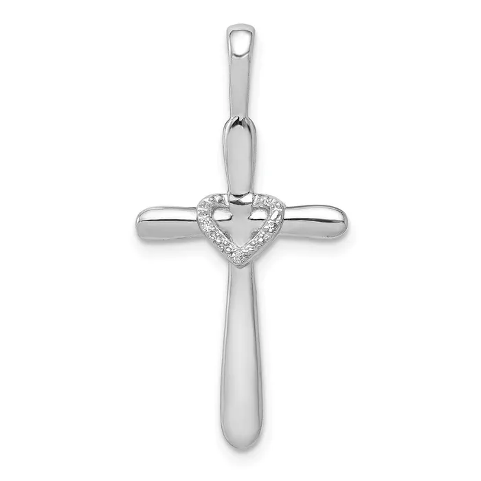 Necklaces Solid 14k White Gold 110ct Simulated CZ Cross wHeart Pendant Goldia Necklaces Solid 14k White Gold 110ct Simulated CZ Cross wHeart Pendant Goldia