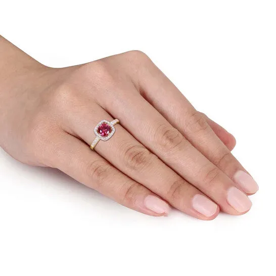 Original Amour 1 CT TGW Created Ruby and 17 CT TW Diamond Halo Ring in 10k Yellow Gold JMS005031 JMS always Rings