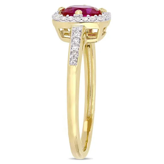Original Amour 1 CT TGW Created Ruby and 17 CT TW Diamond Halo Ring in 10k Yellow Gold JMS005031 JMS always Rings