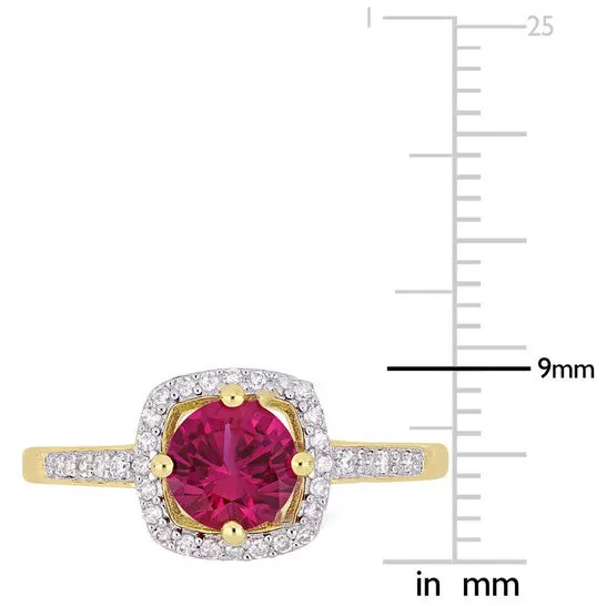 Original Amour 1 CT TGW Created Ruby and 17 CT TW Diamond Halo Ring in 10k Yellow Gold JMS005031 JMS always Rings