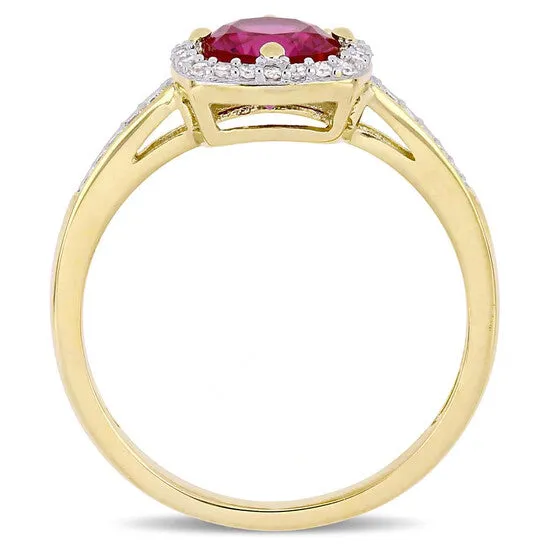 Original Amour 1 CT TGW Created Ruby and 17 CT TW Diamond Halo Ring in 10k Yellow Gold JMS005031 JMS always Rings