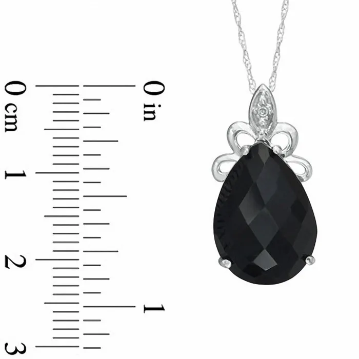 PearShaped Onyx and Natural Diamond Accent Pendant in 10K White Gold Goldia Necklaces PearShaped Onyx and Natural Diamond Accent Pendant in 10K White Gold Goldia Necklaces