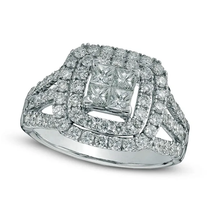 Rings Goldia 15 CT TW Quad PrincessCut Natural Diamond Double Frame Engagement Ring in Solid 14K White Gold Rings Goldia 15 CT TW Quad PrincessCut Natural Diamond Double Frame Engagement Ring in Solid 14K White Gold