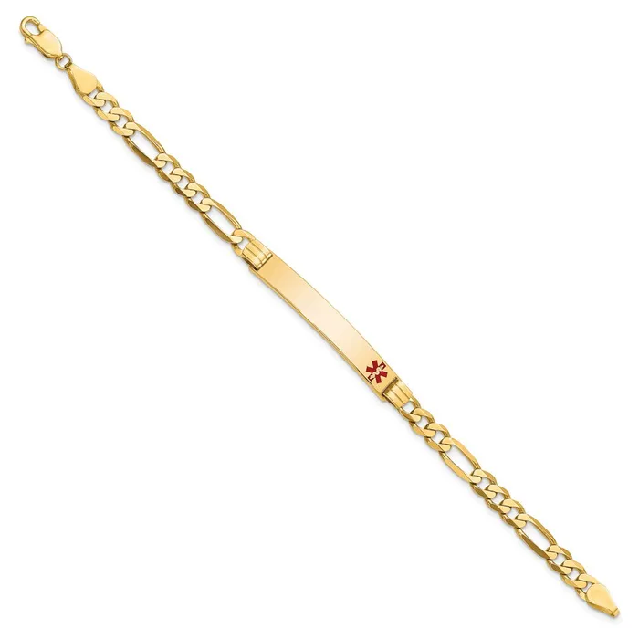 Solid 14K Yellow Gold Medical Red Enamel Flat Figaro Link ID Bracelet MDS Bracelets Solid 14K Yellow Gold Medical Red Enamel Flat Figaro Link ID Bracelet MDS Bracelets