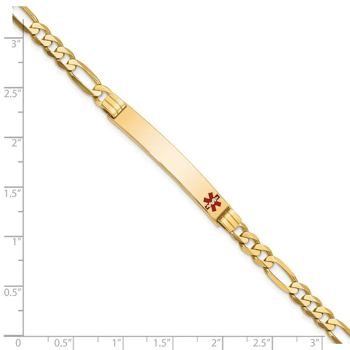 Solid 14K Yellow Gold Medical Red Enamel Flat Figaro Link ID Bracelet MDS Bracelets Solid 14K Yellow Gold Medical Red Enamel Flat Figaro Link ID Bracelet MDS Bracelets