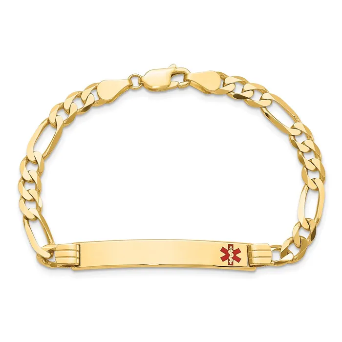Solid 14K Yellow Gold Medical Red Enamel Flat Figaro Link ID Bracelet MDS Bracelets Solid 14K Yellow Gold Medical Red Enamel Flat Figaro Link ID Bracelet MDS Bracelets