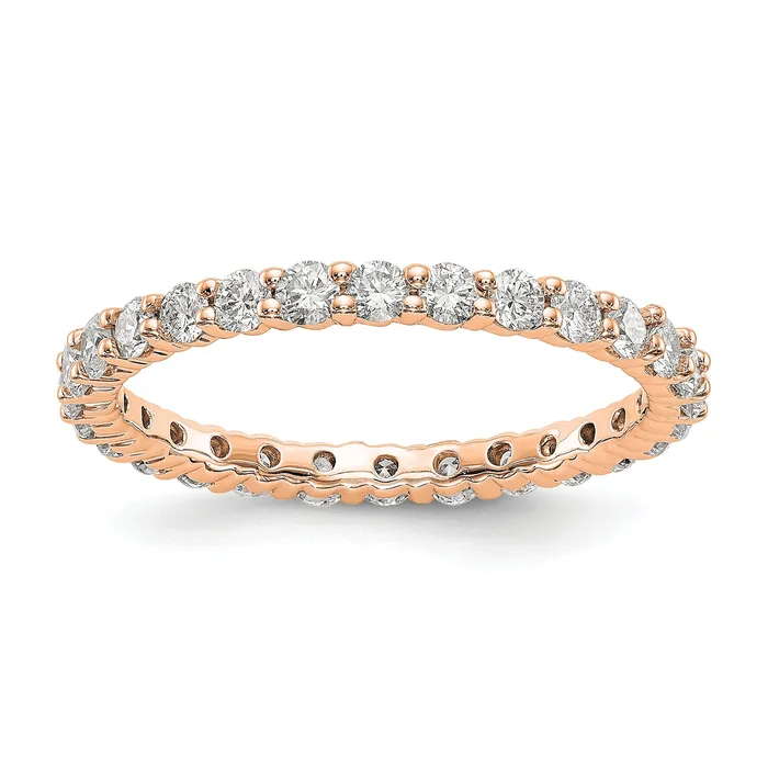 Solid Real 14k Rose Gold Polished shared Prong 1ct CZ Eternity Wedding Band Ring Goldia Rings
