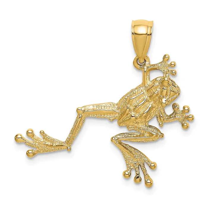 14K 2D Textured Frog Charm TreasureFineJewelers Charm Necklaces