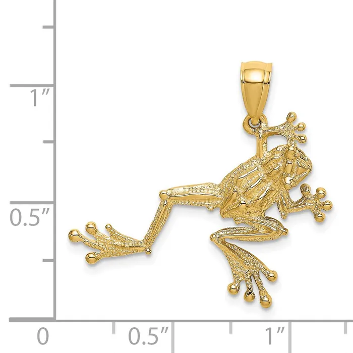 14K 2D Textured Frog Charm TreasureFineJewelers Charm Necklaces