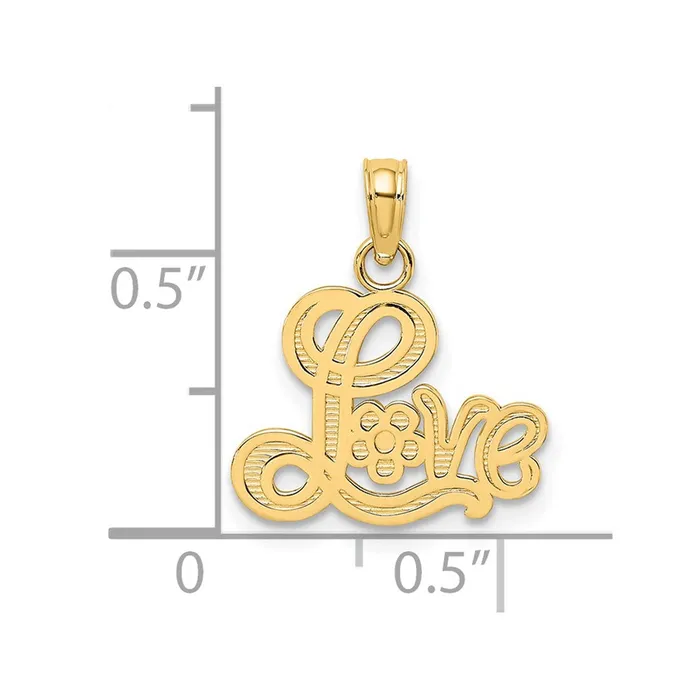 14k LOVE Script with Flower Charm TreasureFineJewelers Charm Necklaces