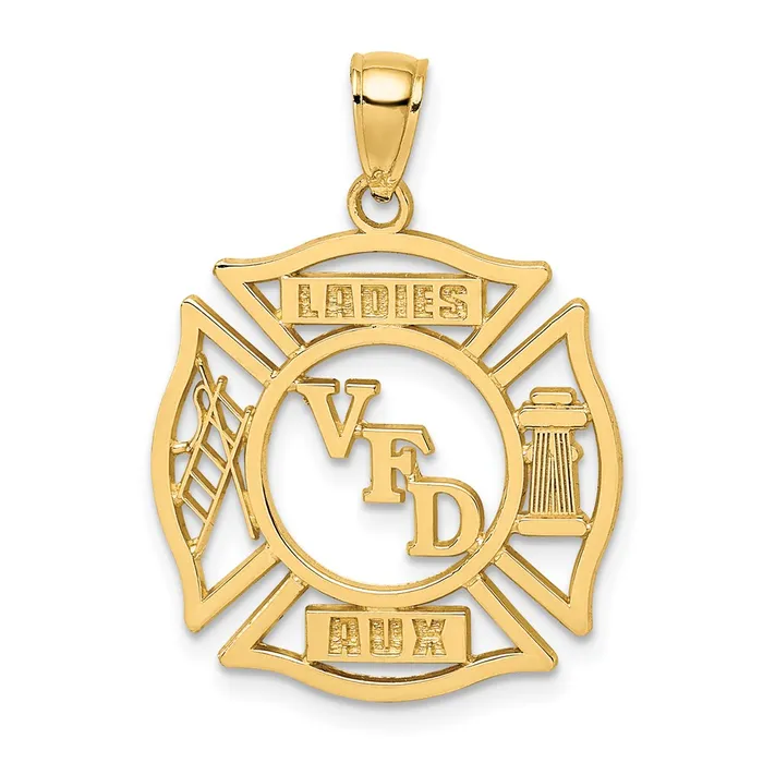 14k VFD Ladies AUX Shield Charm TreasureFineJewelers Charm Necklaces