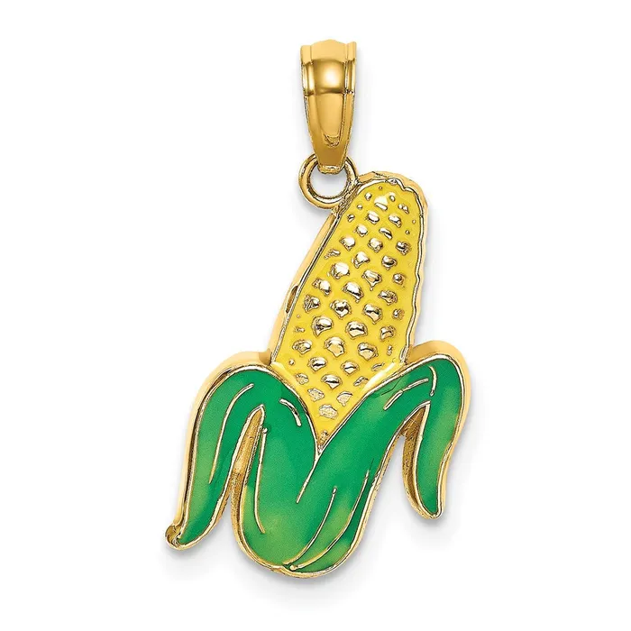 14K w Enamel Corn with Peeled Husk Charm TreasureFineJewelers Charm Necklaces