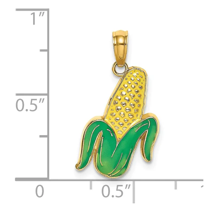 14K w Enamel Corn with Peeled Husk Charm TreasureFineJewelers Charm Necklaces