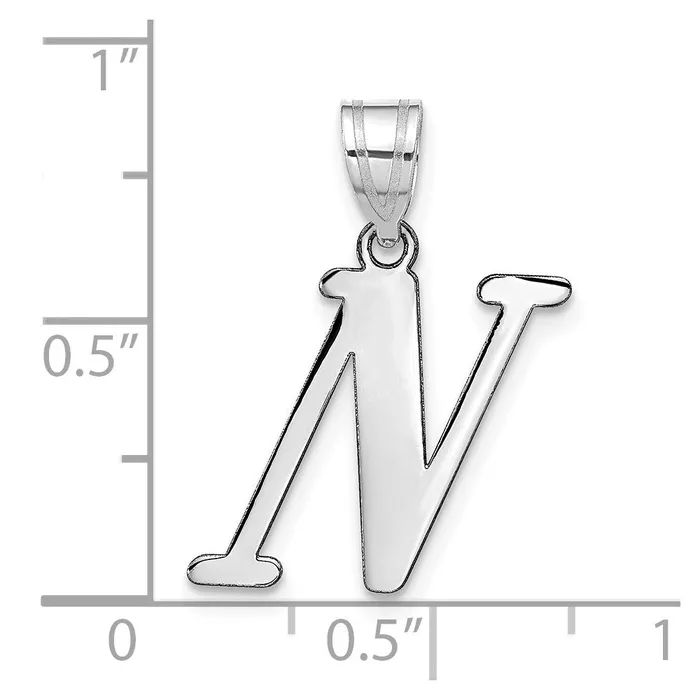 14k White Gold Polished Letter N Initial Pendant TreasureFineJewelers Necklaces