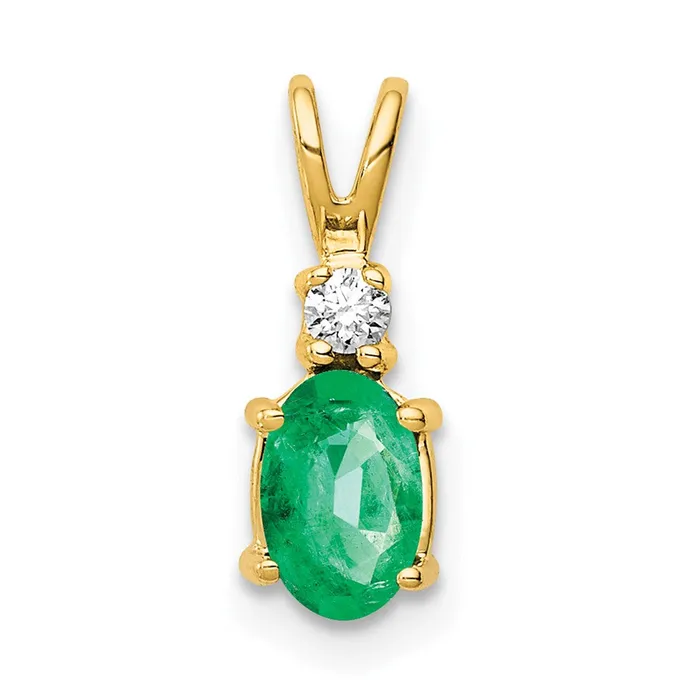 14k Yellow Gold 6x4mm Oval Emerald A Diamond pendant TreasureFineJewelers Necklaces 14k Yellow Gold 6x4mm Oval Emerald A Diamond pendant TreasureFineJewelers Necklaces