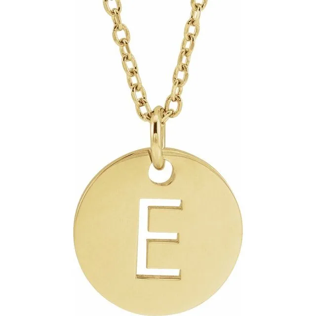 14K Yellow Gold Initial E 10 mm Disc 1618 Necklace TreasureFineJewelers Necklaces 14K Yellow Gold Initial E 10 mm Disc 1618 Necklace TreasureFineJewelers Necklaces