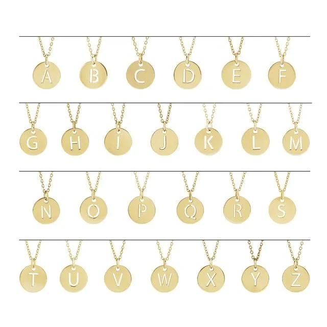 14K Yellow Gold Initial E 10 mm Disc 1618 Necklace TreasureFineJewelers Necklaces
