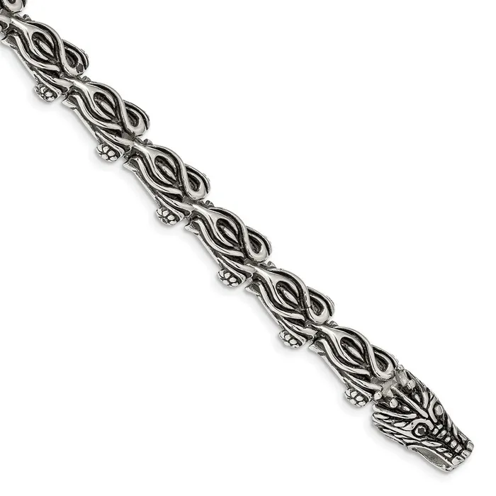 Bracelets TreasureFineJewelers Chisel Stainless Steel Antiqued and Polished Dragon 875 inch Bracelet