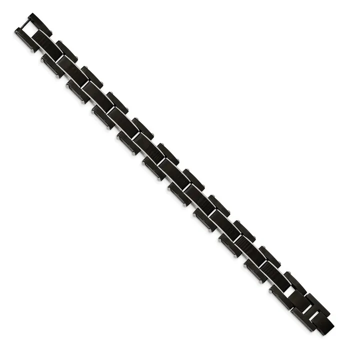 Bracelets TreasureFineJewelers Chisel Stainless Steel Polished Black IPplated with Solid Black Carbon Fiber 85 inch Link Bracelet