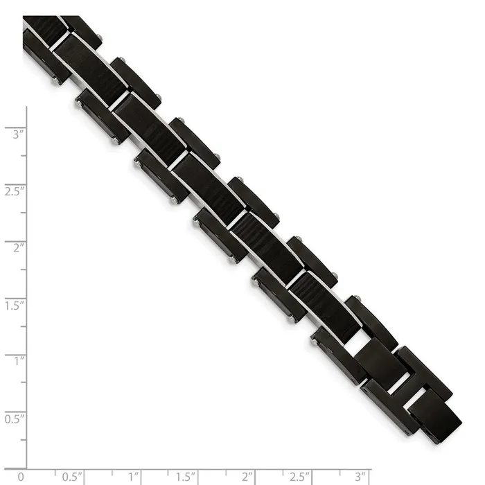 Bracelets TreasureFineJewelers Chisel Stainless Steel Polished Black IPplated with Solid Black Carbon Fiber 85 inch Link Bracelet