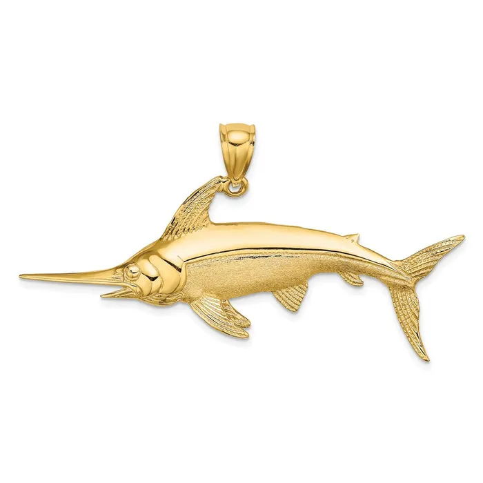 Charm Necklaces TreasureFineJewelers 14K 2D PolishedSatin Swordfish Charm