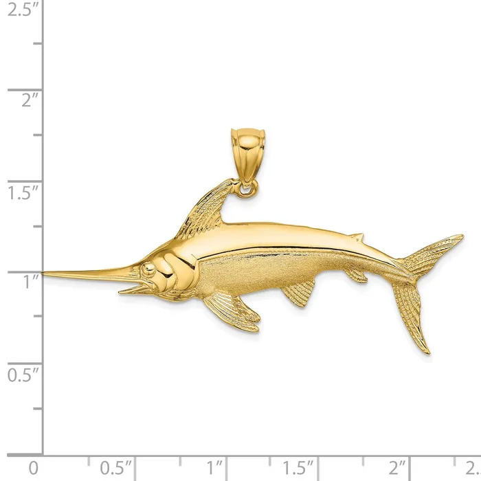 Charm Necklaces TreasureFineJewelers 14K 2D PolishedSatin Swordfish Charm