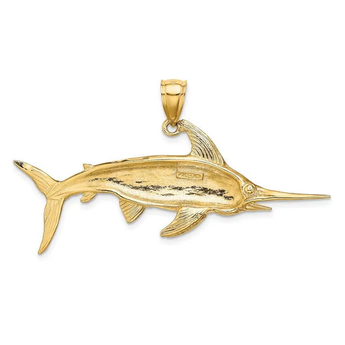Charm Necklaces TreasureFineJewelers 14K 2D PolishedSatin Swordfish Charm