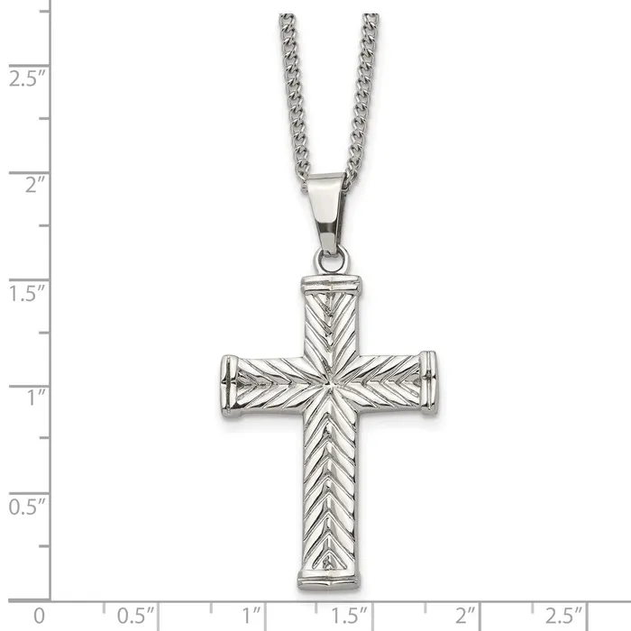 Chisel Stainless Steel Polished and Textured Cross Pendant on a 22 inch Curb Chain Necklace TreasureFineJewelers Necklaces