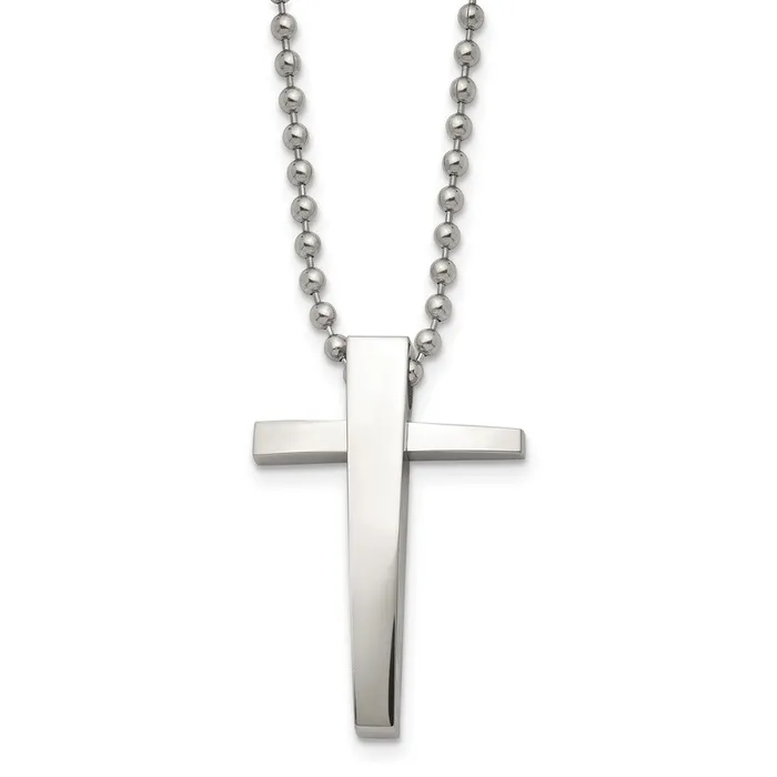 Chisel Stainless Steel Polished Cross Pendant on a 22 inch Ball Chain Necklace TreasureFineJewelers Necklaces Chisel Stainless Steel Polished Cross Pendant on a 22 inch Ball Chain Necklace TreasureFineJewelers Necklaces