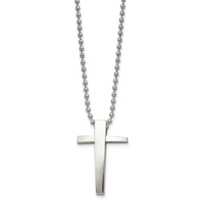 Chisel Stainless Steel Polished Cross Pendant on a 22 inch Ball Chain Necklace TreasureFineJewelers Necklaces