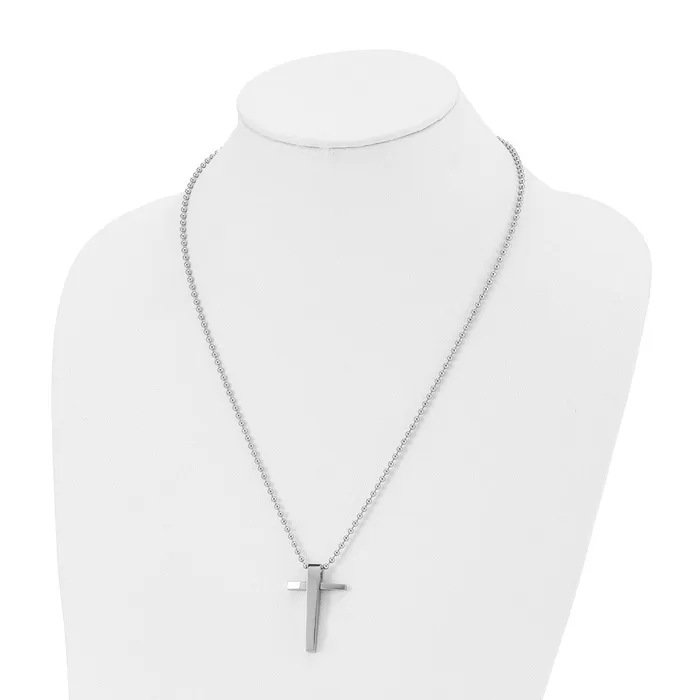 Chisel Stainless Steel Polished Cross Pendant on a 22 inch Ball Chain Necklace TreasureFineJewelers Necklaces