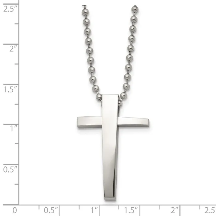 Chisel Stainless Steel Polished Cross Pendant on a 22 inch Ball Chain Necklace TreasureFineJewelers Necklaces