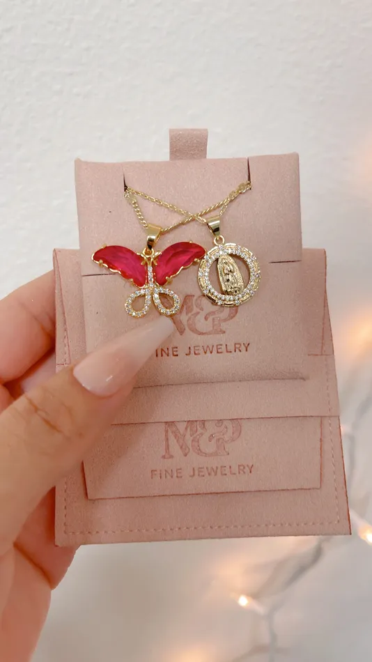 MP Jewelry Necklaces Pink Virgin Mary Necklace Set