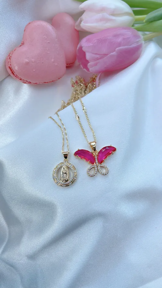 MP Jewelry Necklaces Pink Virgin Mary Necklace Set