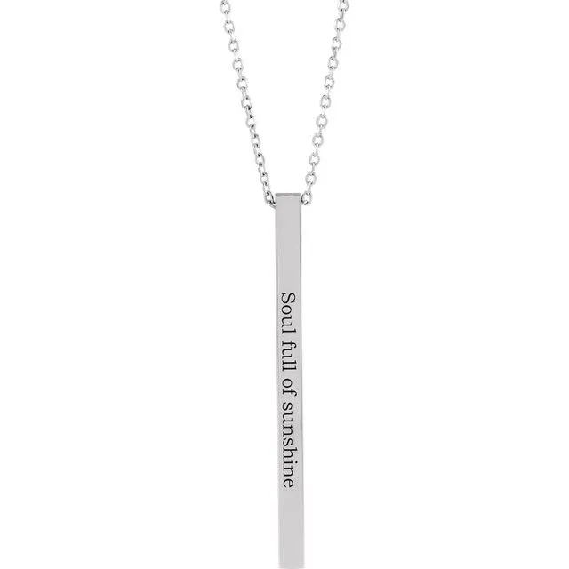 Necklaces 14K White Gold 35x25 mm Engravable FourSided Vertical Bar 1618 Necklace TreasureFineJewelers