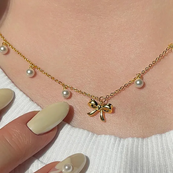 Necklaces Elegance Pearl Bow Charm Necklace Trendolla Jewelry