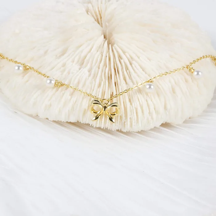 Necklaces Elegance Pearl Bow Charm Necklace Trendolla Jewelry