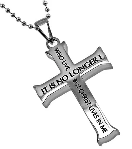 Necklaces Galatians 220 Necklace Cross Pendant NO LONGER Bible Verse Stainless Steel with Bead Chain North Arrow Shop Necklaces Galatians 220 Necklace Cross Pendant NO LONGER Bible Verse Stainless Steel with Bead Chain North Arrow Shop