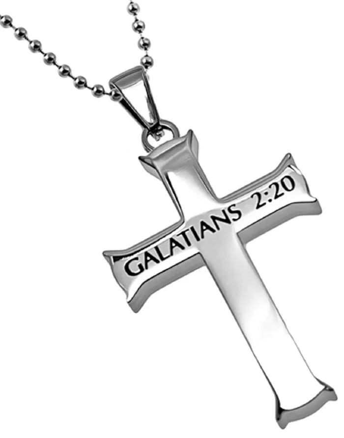 Necklaces Galatians 220 Necklace Cross Pendant NO LONGER Bible Verse Stainless Steel with Bead Chain North Arrow Shop Necklaces Galatians 220 Necklace Cross Pendant NO LONGER Bible Verse Stainless Steel with Bead Chain North Arrow Shop
