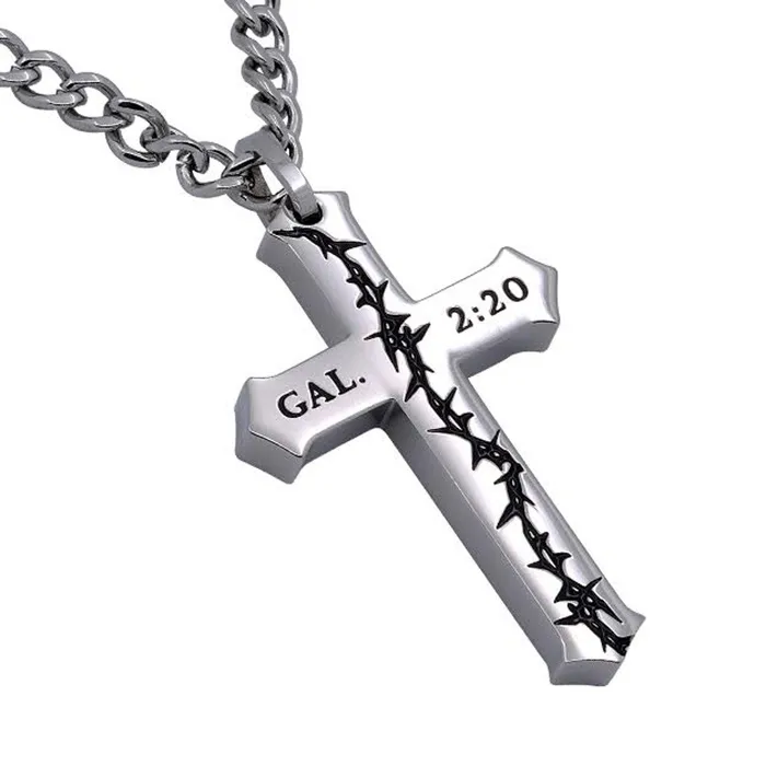 Necklaces North Arrow Shop GALATIANS 220 Crown Of Thorns Cross Necklace Stainless Steel Curb Chain Necklaces North Arrow Shop GALATIANS 220 Crown Of Thorns Cross Necklace Stainless Steel Curb Chain