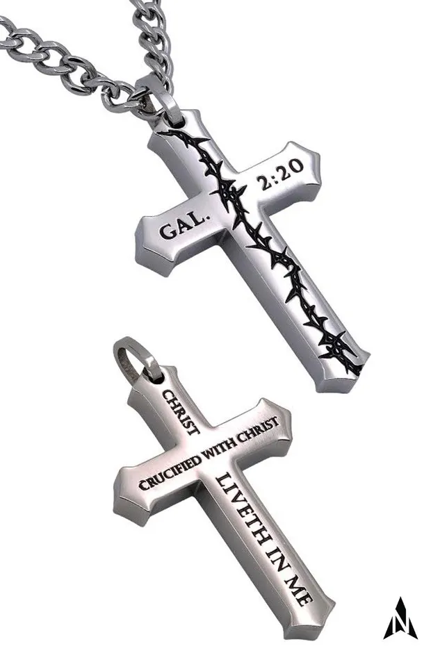 Necklaces North Arrow Shop GALATIANS 220 Crown Of Thorns Cross Necklace Stainless Steel Curb Chain Necklaces North Arrow Shop GALATIANS 220 Crown Of Thorns Cross Necklace Stainless Steel Curb Chain