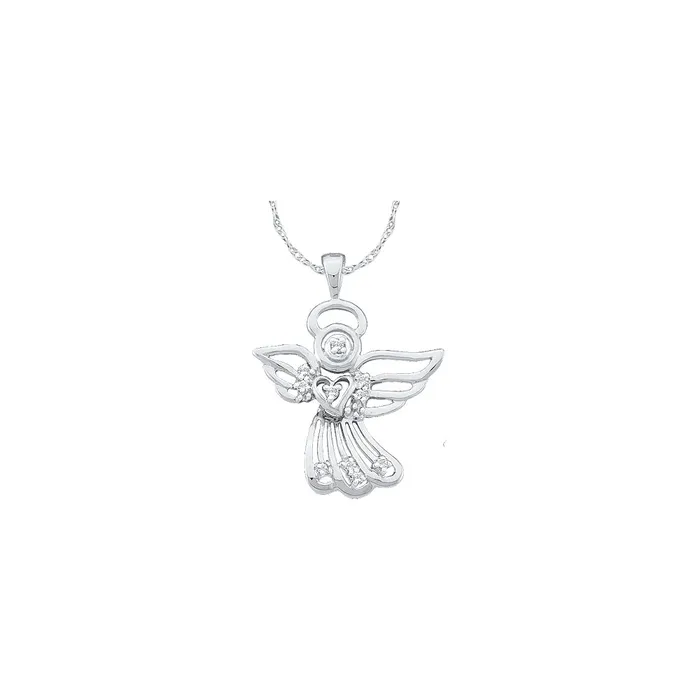 Necklaces North Arrow Shop Womens 14k White Gold Real Diamond Guardian Angel Heart Charm Pendant 110 CT Necklaces North Arrow Shop Womens 14k White Gold Real Diamond Guardian Angel Heart Charm Pendant 110 CT