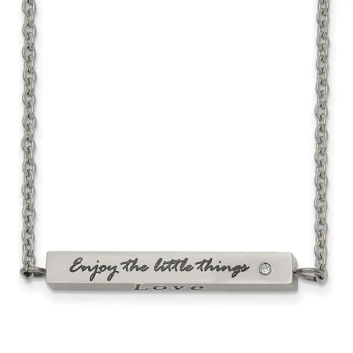 Necklaces Stainless Steel Polished wCZ ENJOY 16in w2in ext Bar Necklace TreasureFineJewelers Necklaces Stainless Steel Polished wCZ ENJOY 16in w2in ext Bar Necklace TreasureFineJewelers