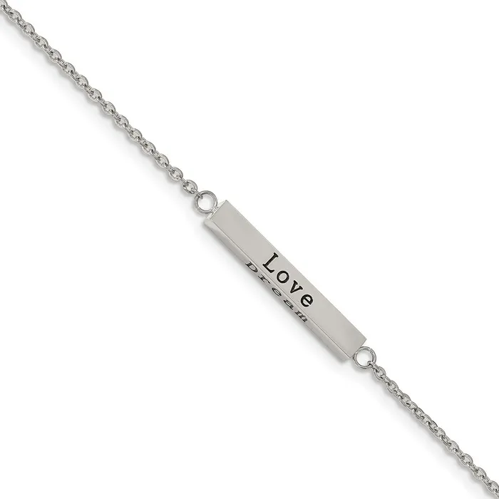 Necklaces Stainless Steel Polished wCZ ENJOY 16in w2in ext Bar Necklace TreasureFineJewelers