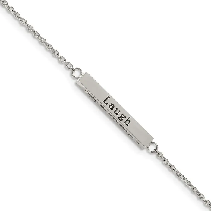 Necklaces Stainless Steel Polished wCZ ENJOY 16in w2in ext Bar Necklace TreasureFineJewelers