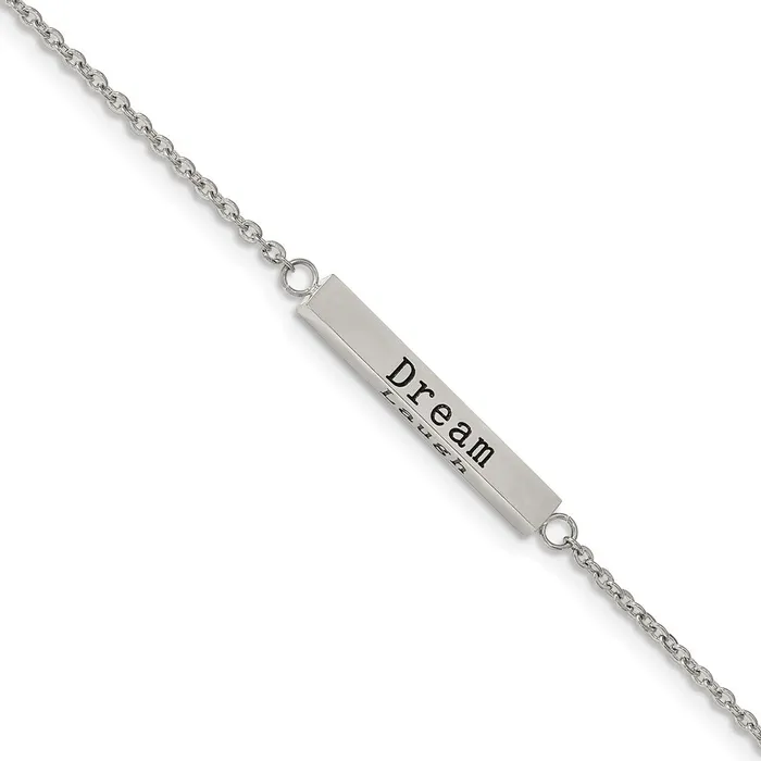 Necklaces Stainless Steel Polished wCZ ENJOY 16in w2in ext Bar Necklace TreasureFineJewelers