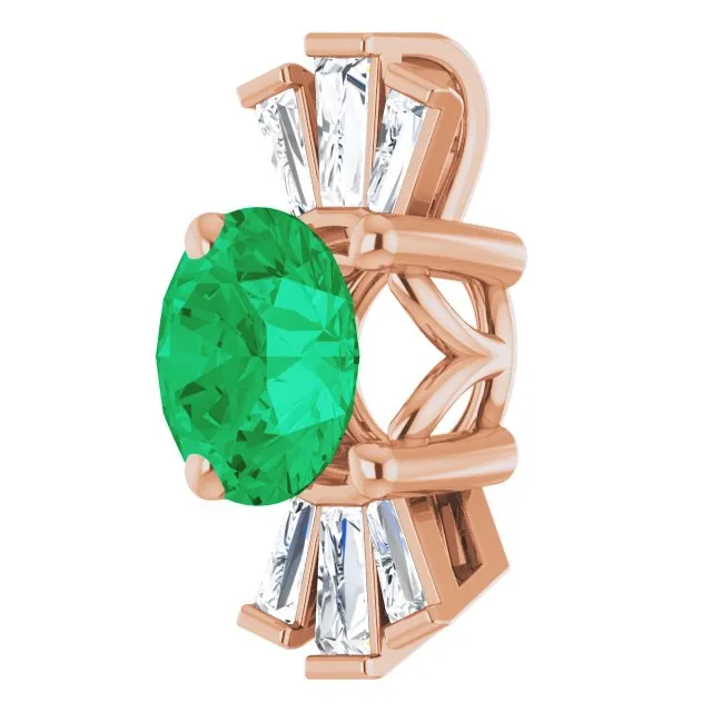 Necklaces TreasureFineJewelers 14K Rose LabCreated Emerald 16 CTW Diamond Pendant